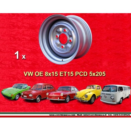 1 Felge OE 8x15 4x130 Volkswagen VW 1968-79 8x15  PCD 4x130 ET15  silver. silver