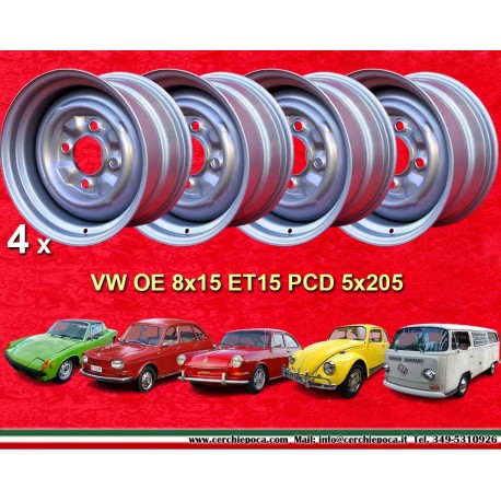 4 cerchi OE 8x15 4x130 Volkswagen VW 1968-79 8x15  PCD 4x130 ET15  silver. silver
