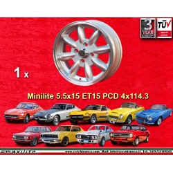 Datsun Minilite 5.5x15 ET15 4x114.3 silver/diamond cut MBG, TR2-TR6 cerchio wheel jante llanta felge