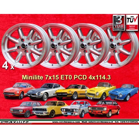 Datsun Minilite 7x15 ET0 4x114.3 silver/diamond cut 240Z, 260Z, 280Z, 280 ZX cerchi wheels jantes llantas felgen