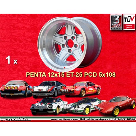 1 wheel Penta 12x15 5x108 Lancia Ferrari Ferrari 308GTB Lancia Stratos group 4 silver/diamond cut