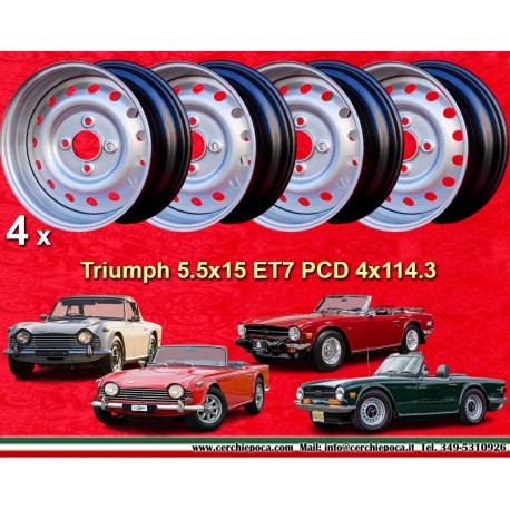 4 cerchi OE 5.5x15 4x114.3 Triumph Triumph 1967-76 TR5/6 5.5x15  PCD 4x114.3  ET7  silver. silver