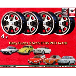 Volkswagen Baby Fuchs 5.5x15 ET35 4x130 black/diamond cut 914-4, VW Beetle 1968--, Karmann Ghia Typ 34 cerchi wheels jantes felg