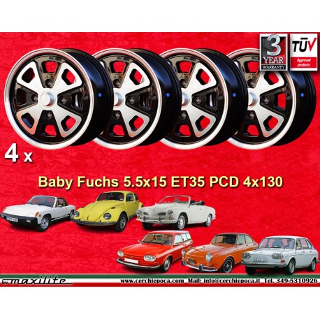 Volkswagen Baby Fuchs 5.5x15 ET35 4x130 black/diamond cut 914-4, VW Beetle 1968--, Karmann Ghia Typ 34 cerchi wheels jantes felg