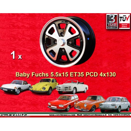 Volkswagen Baby Fuchs 5.5x15 ET35 4x130 black/diamond cut 914-4, VW Beetle 1968--, Karmann Ghia Typ 34 cerchio wheel jante felge