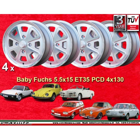 Volkswagen Baby Fuchs 5.5x15 ET35 4x130 silver/diamond cut Beetle 67-, Karmann Ghia 67-, Type 3, 411, 412 cerchi wheels jantes f