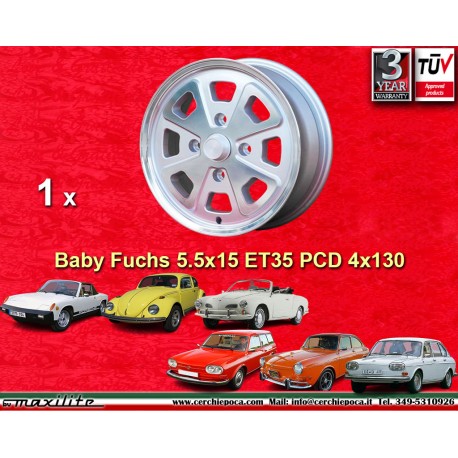 Volkswagen Baby Fuchs 5.5x15 ET35 4x130 silver/diamond cut Beetle 67-, Karmann Ghia 67-, Type 3, 411, 412 cerchio wheel jante fe