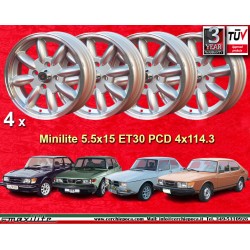 Saab Minilite 5.5x15 ET15 4x114.3 silver/diamond cut MBG, TR2-TR6 cerchi wheels jantes llantas felgen