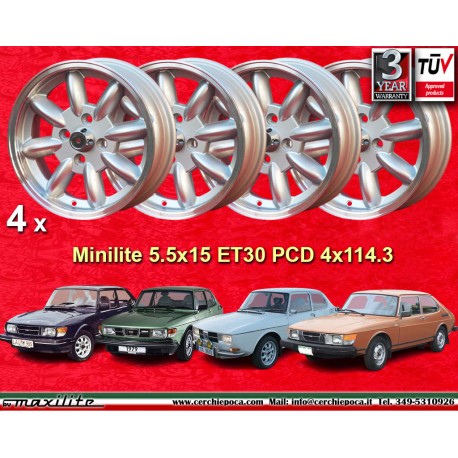 Saab Minilite 5.5x15 ET15 4x114.3 silver/diamond cut MBG, TR2-TR6 cerchi wheels jantes llantas felgen