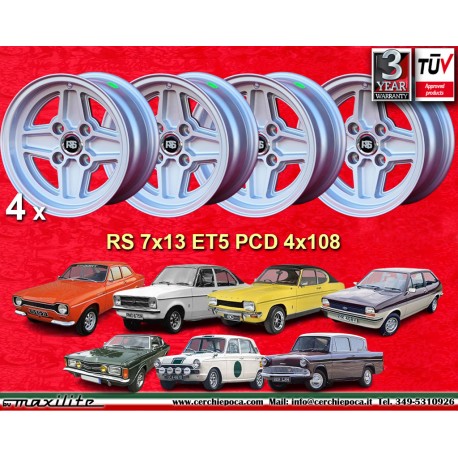 4 cerchi RS 7x13 4x108 Ford Escort Mk1-2 Capri Cortina silver
