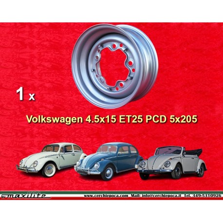 1 jante OE 4.5x15 5x205 Volkswagen VW 1950-67 4.5x15  PCD 5x205  ET25  ABE  silver.D silver