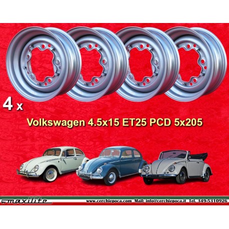 4 jantes OE 4.5x15 5x205 Volkswagen VW 1950-67 4.5x15  PCD 5x205  ET25  ABE  silver.D silver