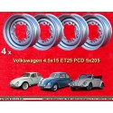 4 wheels OE 4.5x15 5x205 Volkswagen VW  VW 1950-67 4.5x15  PCD 5x205  ET25  ABE  silver.D silver