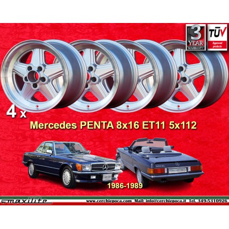 4 jantes Penta 8x16 5x112 Mercedes R107 1986-89 silver/diamond cut