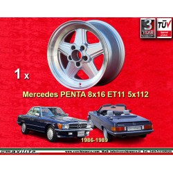 1 wheel Penta 8x16 5x112 Mercedes R107 1986-89 silver/diamond cut