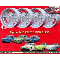 4 llantas Alpine 5x13 3x150 Renault R8 R10 R12 Dauphine Ondine Floride Caravelle silver