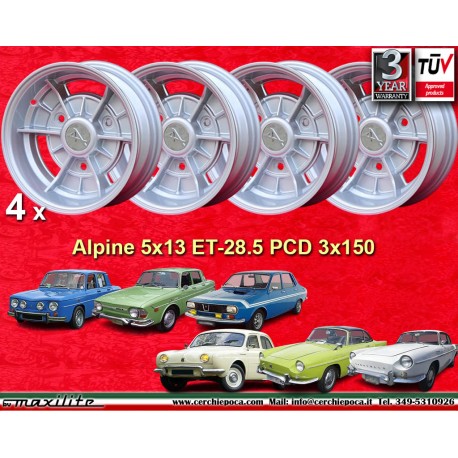 4 jantes Alpine 5x13 3x150 Renault R8 R10 R12 Dauphine Ondine Floride Caravelle silver
