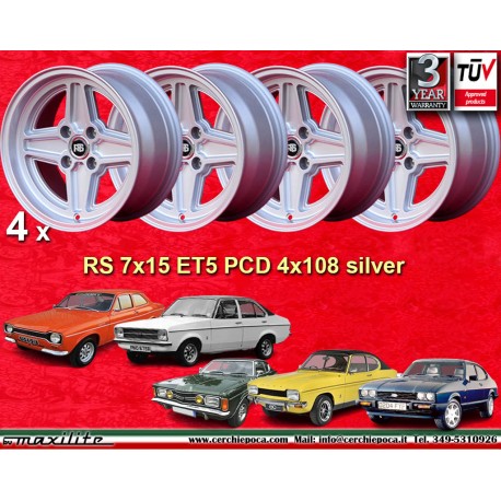 4 jantes RS 7x15 4x108 Ford Escort Mk1-2 Capri Cortina black/diamond cut
