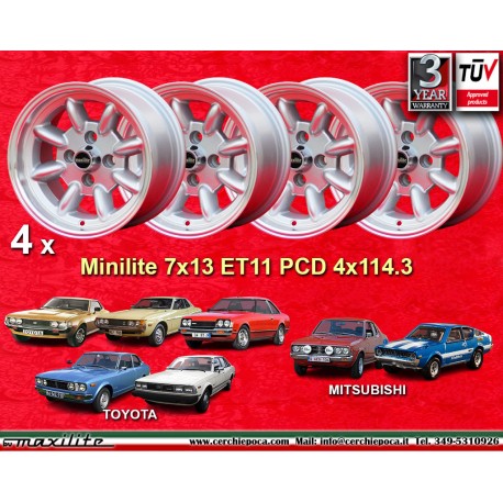 4 jantes Minilite 7x13 4x114.3 Toyota Datsun Nissan Mazda Mitsubishi Toyota AE86 Levin Trueno Celica TA22 RA28 RA40 Dats
