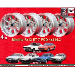 4 cerchi Minilite 7x13 ET-7 4x114.3 Toyota Datsun Nissan Mitsubishi   silver/diamond cut