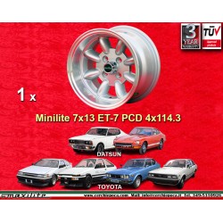 1 wheel Minilite 7x13 4x114.3 Toyota Datsun Nissan Mazda Mitsubishi Datsun 240Z 260Z 280Z 180B Mazda RX-3 RX-7 SA22C 78–