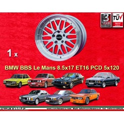 1 cerchio BBS Le Mans 8.5x17 5x120 BMW BMW M3 E30 5s E28 E34 E39 E61 7s E32 E38  8s E31 silver/diamond cut lip