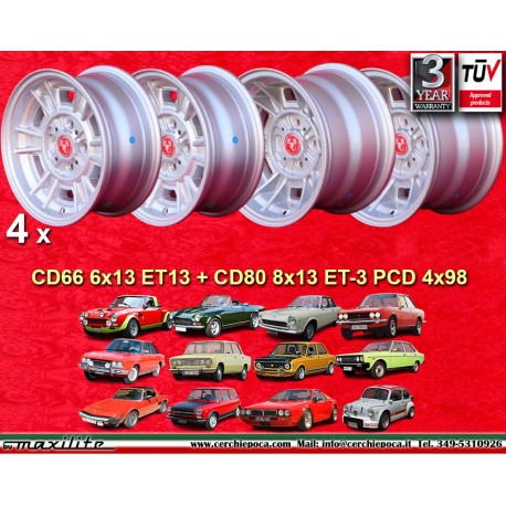 4 jantes Cromodora CD66 6x13 + 8x13 4x98 Fiat Lancia Autobianchi 124 Abarth Berlina Coupe Spider 125 127 128 131 X19 A11