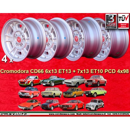 4 jantes Cromodora CD66 6x13 + 7x13 4x98 Fiat Lancia Autobianchi 124 Abarth Berlina Coupe Spider 125 127 128 131 X19 A11