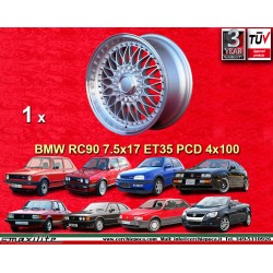 1 cerchio RC90 7.5x17 4x100 Volkswagen VW Golf 1-3 Scirocco 1-2 Jetta 1-2 Vento Passat 35i 3B 3BG BS Corrado EOS silver/