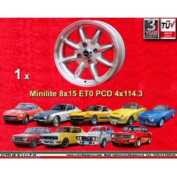 1 llanta Minilite 8x15 4x114.3 Triumph Toyota Datsun 240Z  240Z 260Z 280Z 280 ZX Triumph TR2 TR3 TR3A TR4 TR4 TR5 TR250 