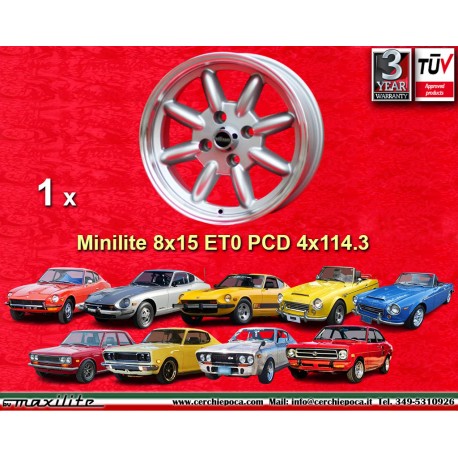 1 jante Minilite 8x15 4x114.3 Triumph Toyota Datsun 240Z  240Z 260Z 280Z 280 ZX Triumph TR2 TR3 TR3A TR4 TR4 TR5 TR250 T