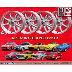 4 cerchi Minilite 8x15 ET0 4x114.3 Triumph Toyota Datsun 240Z  silver/diamond cut