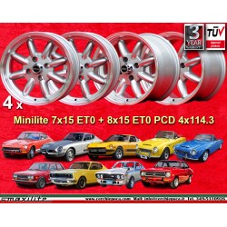 4 Felgen Minilite 7x15 + 8x15 4x114.3 Triumph Toyota Datsun 240Z  240Z 260Z 280Z 280 ZX Triumph TR2 TR3 TR3A TR4 TR4 TR5