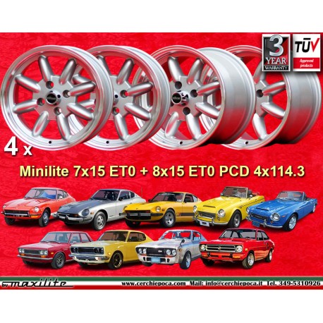 4 jantes Minilite 7x15 + 8x15 4x114.3 Triumph Toyota Datsun 240Z  240Z 260Z 280Z 280 ZX Triumph TR2 TR3 TR3A TR4 TR4 TR5