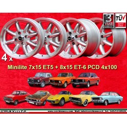 4 Felgen Minilite 7x15 + 8x15 4x100 Opel Volkswagen Mazda BMW 1502-2002  1502-2002 1500-2000tii 2000C CA CS 3 E21 E30 Op