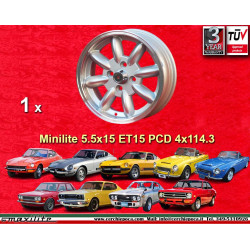 1 llanta Minilite 5.5x15 4x114.3 Triumph Saab Austin Healey Datsun MG MGB  MGB TR2 TR3 TR4 TR5 TR6 Saab 99 Datsun Roadst