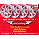 4 cerchi Minilite 5.5x15 ET15 4x114.3 Triumph Saab Austin Healey Datsun MG MGB  silver/diamond cut