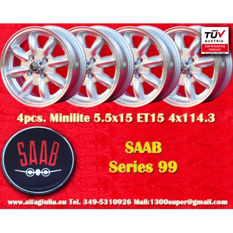 Saab Minilite 5.5x15 ET15 4x114.3 silver/diamond cut MBG, TR2-TR6 cerchi wheels jantes llantas felgen