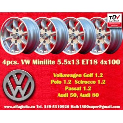 Volkswagen Minilite 5.5x13 ET18 4x100 silver/diamond cut 1502-2002tii, 3 E21 cerchi wheels jatnes llantas felgen