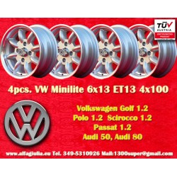 Volkswagen Minilite 6x13 ET13 4x100 silver/diamond cut 1502-2002tii, 3 E21 cerchi wheels llantas felgen jantes