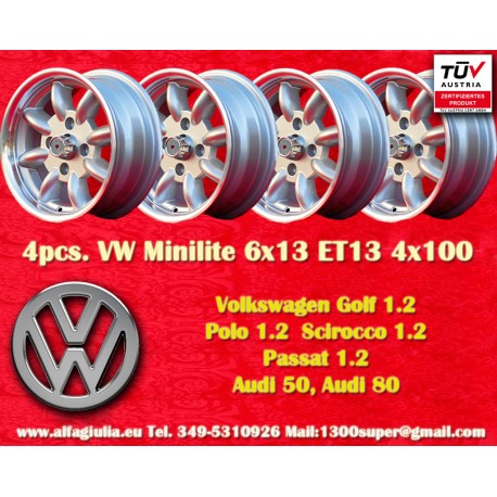 Volkswagen Minilite 6x13 ET13 4x100 silver/diamond cut 1502-2002tii, 3 E21 cerchi wheels llantas felgen jantes
