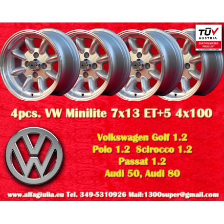 Volkswagen Minilite 7x13 ET5 4x100 silver/diamond cut 1502-2002tii, 3 E21 cerchi wheels jantes llantas felgen