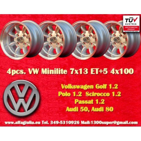 Volkswagen Minilite 7x13 ET-7 4x100 silver/diamond cut 1502-2002tii, 3 E21 cerchi wheels llantas jantes felgen