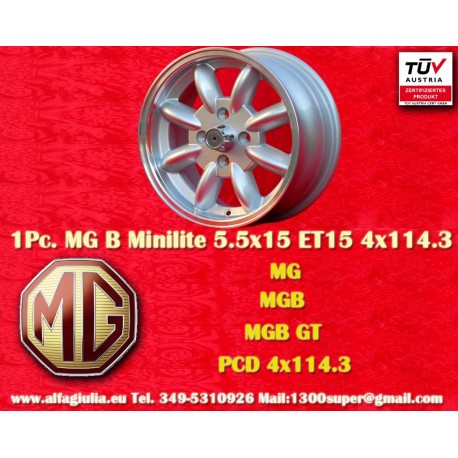 MG Minilite 5.5x15 ET15 4x114.3 silver/diamond cut MBG, TR2-TR6 cerchio jante llanta felge wheel