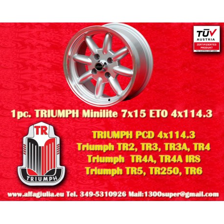 Triumph Minilite 7x15 ET0 4x114.3 silver/diamond cut 240Z, 260Z, 280Z, 280 ZX cerchio llanta felge wheel jante